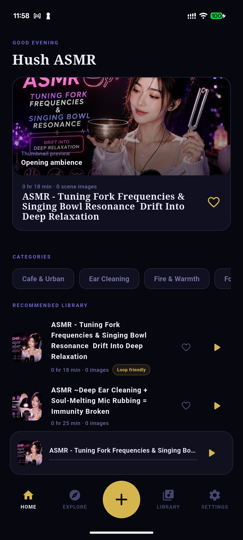 Hush ASMR mobile home screen preview